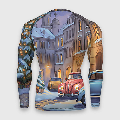 Мужской рашгард Новогодний снежный двор / 3D-принт – фото 2