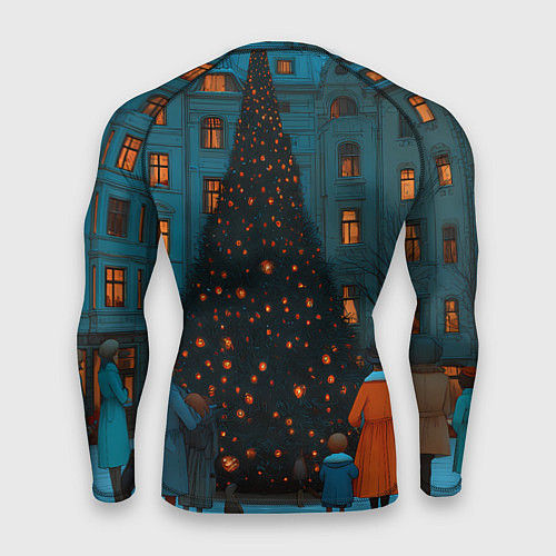 Мужской рашгард Люди встречают новый год во дворе / 3D-принт – фото 2