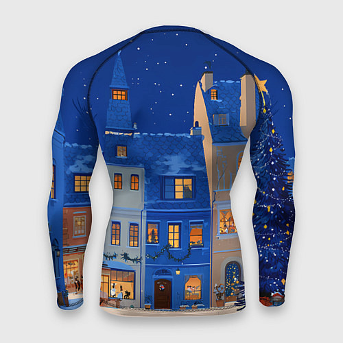Мужской рашгард Синяя новогодняя елочка во дворе / 3D-принт – фото 2