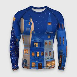 Рашгард мужской Синяя новогодняя елочка во дворе, цвет: 3D-принт
