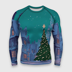 Мужской рашгард Зеленая новогодняя елка во вдоре