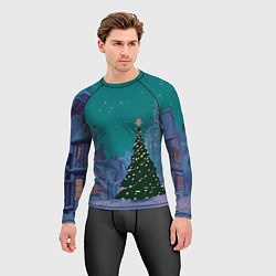 Рашгард мужской Зеленая новогодняя елка во вдоре, цвет: 3D-принт — фото 2