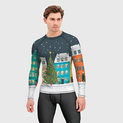 Рашгард мужской Новогодний снежный город, цвет: 3D-принт — фото 2