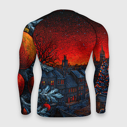 Мужской рашгард Новый год в ночном городе / 3D-принт – фото 2