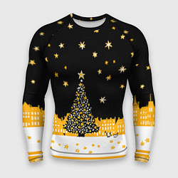 Мужской рашгард Новый год в черно-желтом стиле