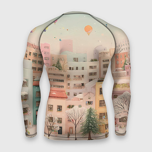 Мужской рашгард Объемный новогодний город / 3D-принт – фото 2