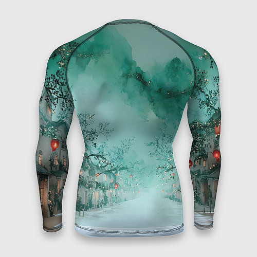 Мужской рашгард Новогодняя туманная улица / 3D-принт – фото 2