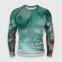 Мужской рашгард Новогодняя туманная улица