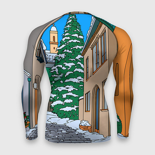 Мужской рашгард Новогодняя мультяшная улица / 3D-принт – фото 2