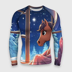 Мужской рашгард Лошадка зимней звездной ночью
