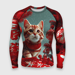 Рашгард мужской Рыжий кот - Новый год, цвет: 3D-принт