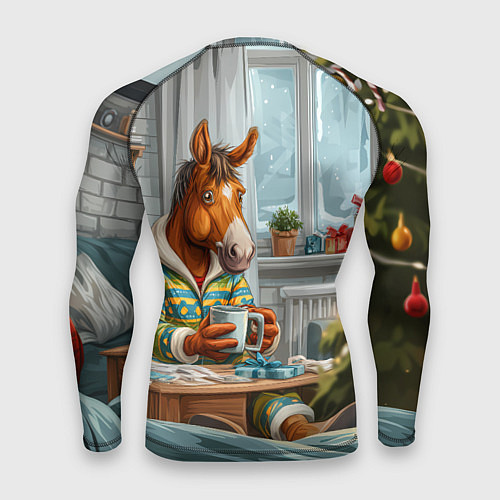Мужской рашгард Лошадка встречает Новый год дома / 3D-принт – фото 2