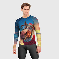 Рашгард мужской Лошадь в костюме Санты, цвет: 3D-принт — фото 2