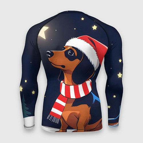 Мужской рашгард Новогодняя такса и звезды / 3D-принт – фото 2