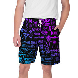 Шорты на шнурке мужские Неоновые лого игр цвета 3D-принт — фото 1