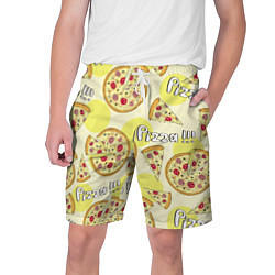 Шорты на шнурке мужские Узор - Пицца на желтом, цвет: 3D-принт