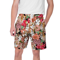 Шорты на шнурке мужские Корги & Цветы, цвет: 3D-принт