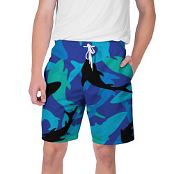 Шорты на шнурке мужские Акулы паттерн, цвет: 3D-принт