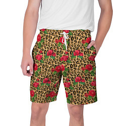 Шорты на шнурке мужские Шкура Леопарда в Цветах, цвет: 3D-принт