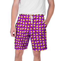 Шорты на шнурке мужские Фиолетовый Фон с Желтыми Квадратами Иллюзия Движен, цвет: 3D-принт