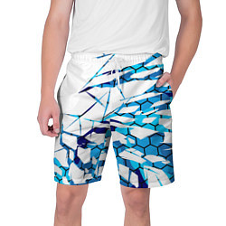 Мужские шорты 3D ВЗРЫВ ПЛИТ Белые и синие осколки