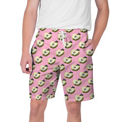 Мужские шорты Яблочные дольки на розовом фоне с эффектом 3D