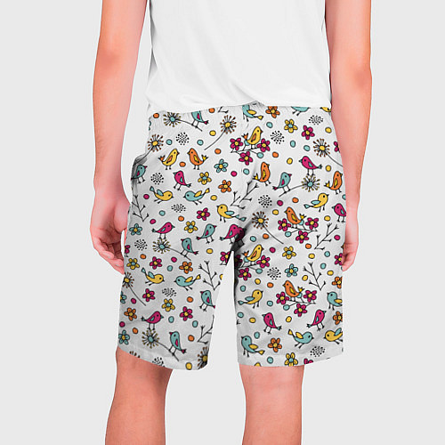 Мужские шорты Птицы и цветы Разноцветный узор в дудл стиле / 3D-принт – фото 2