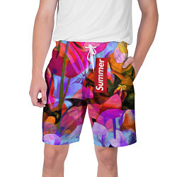 Шорты на шнурке мужские Красочный летний цветочный паттерн Summer color pa, цвет: 3D-принт
