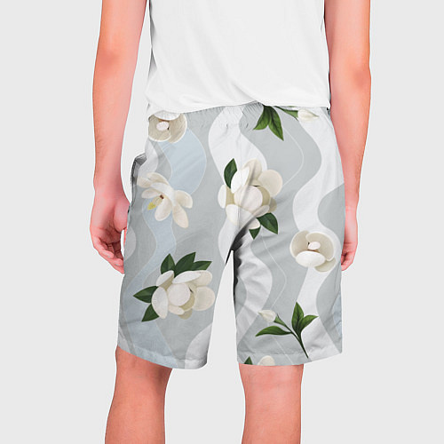 Мужские шорты Цветы Белые С Полосами / 3D-принт – фото 2