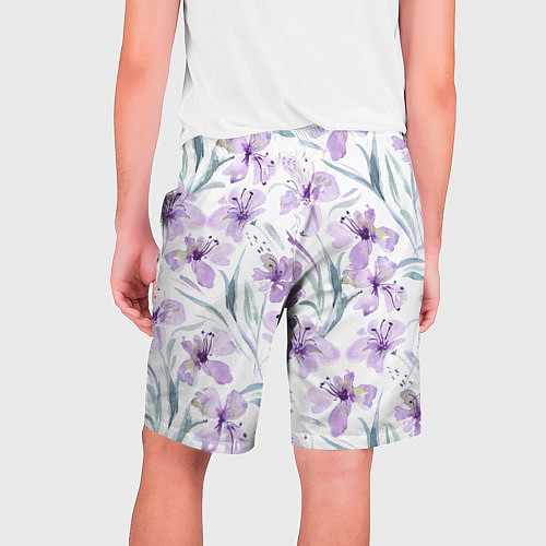 Мужские шорты Цветы Фиолетовые Нарисованные Акварелью / 3D-принт – фото 2