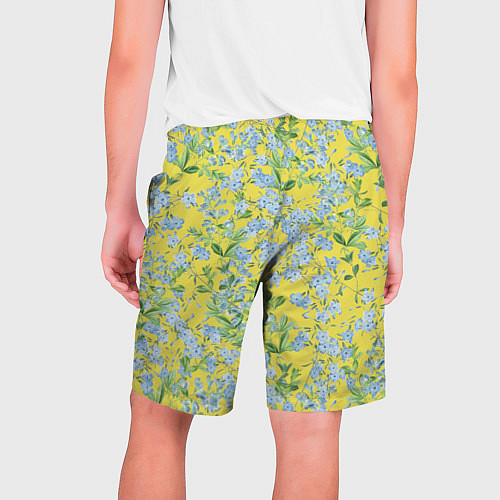 Мужские шорты Цветы Незабудки На Жёлтом Фоне / 3D-принт – фото 2