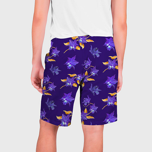 Мужские шорты Цветы Фиолетовые Ирисы На Синем Фоне / 3D-принт – фото 2