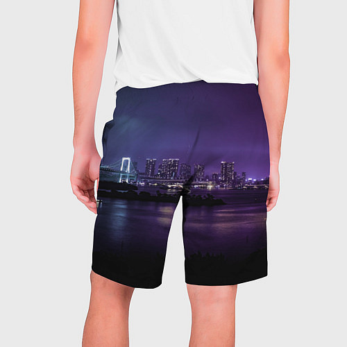 Мужские шорты Неоновый город с рекой - Фиолетовый / 3D-принт – фото 2