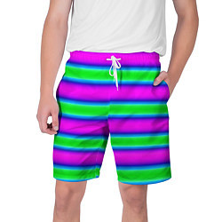 Шорты на шнурке мужские Зеленый и фиолетовые яркие неоновые полосы striped, цвет: 3D-принт