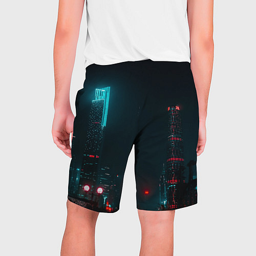 Мужские шорты Неоновые высотки в городе - Светло-синий / 3D-принт – фото 2