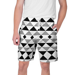 Шорты на шнурке мужские Черно-белый геометрический узор треугольники, цвет: 3D-принт