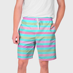Шорты на шнурке мужские Pink turquoise stripes horizontal Полосатый узор, цвет: 3D-принт