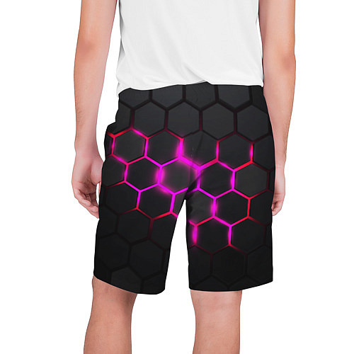 Мужские шорты Объёмные соты - неоновые проблески / 3D-принт – фото 2