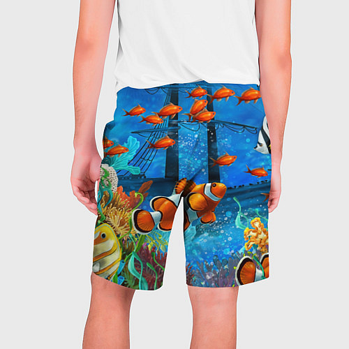 Мужские шорты Затонувший корабль в окружении обитателей океана / 3D-принт – фото 2