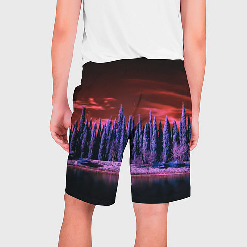 Мужские шорты Абстрактный фиолетовый лес и тёмная река / 3D-принт – фото 2