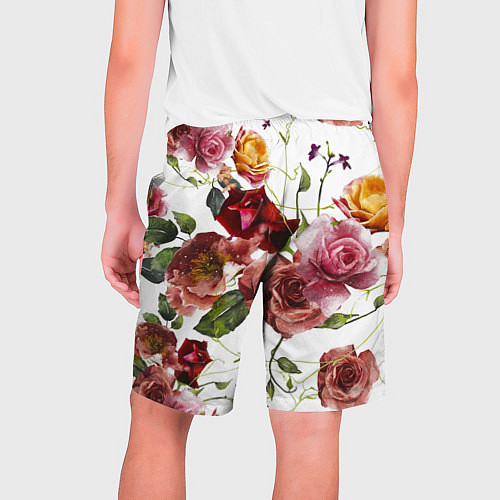 Мужские шорты Цветы Нарисованные Красные и Розовые Розы / 3D-принт – фото 2