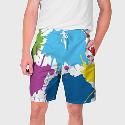 Шорты на шнурке мужские Цветные кляксы на белом фоне, цвет: 3D-принт