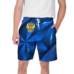 Шорты на шнурке мужские Герб РФ на синем объемном фоне, цвет: 3D-принт