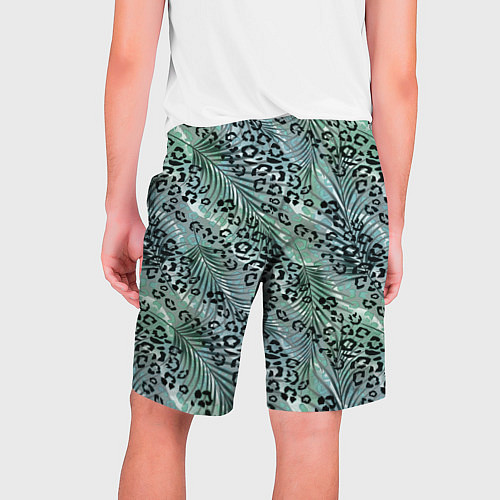 Мужские шорты Листья пальмы на леопардовом серо - зеленом фоне / 3D-принт – фото 2