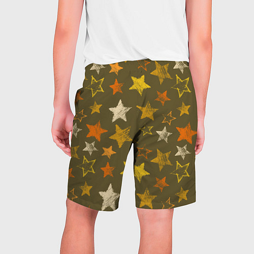Мужские шорты Желто-оранжевые звезды на зелнгом фоне / 3D-принт – фото 2