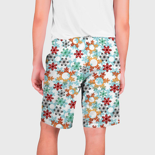 Мужские шорты Новогодний декор бумажные разноцветные снежинки / 3D-принт – фото 2