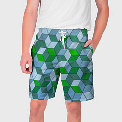 Шорты на шнурке мужские Зелёные и серые абстрактные кубы с оптической иллю, цвет: 3D-принт
