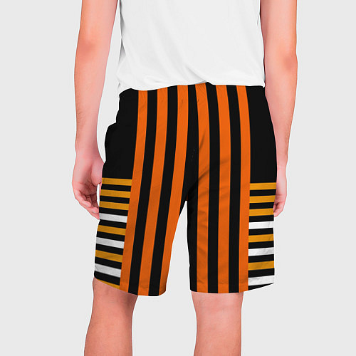 Мужские шорты Полосатый узор в красных оранжевых тонах на черном / 3D-принт – фото 2