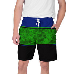 Шорты на шнурке мужские Синие, неоновые зеленые мраморные и черные полосы, цвет: 3D-принт