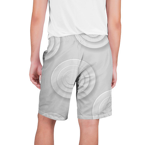 Мужские шорты Серый фон и абстрактные белые объёмные окружности / 3D-принт – фото 2